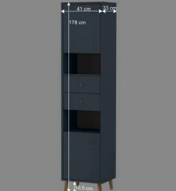 Badezimmer Hochschrank in Petrol Blau & Eiche - Matrera