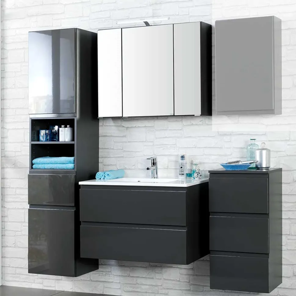 Badezimmer Kombination Blaxin mit 3D Spiegelschrank (vierteilig)