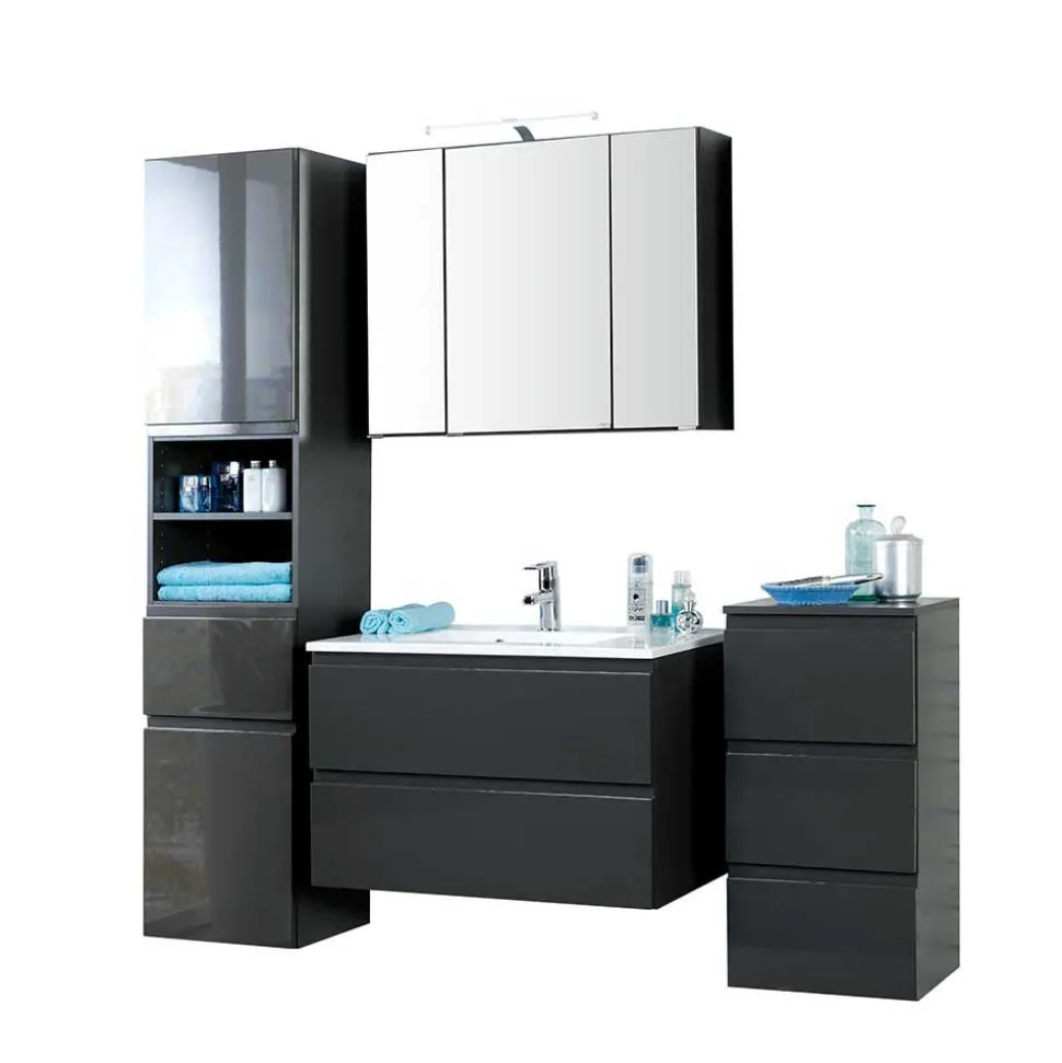 Badezimmer Kombination Blaxin mit 3D Spiegelschrank (vierteilig)