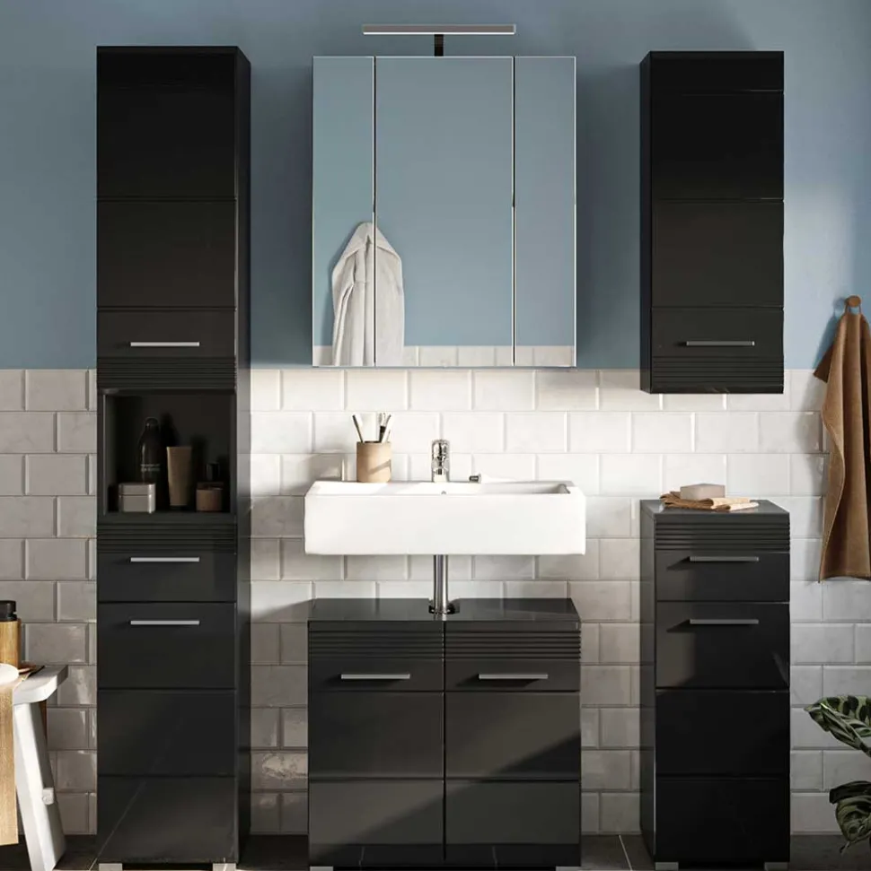 Badezimmer Möbelblock in Schwarz - Culina (fünfteilig)