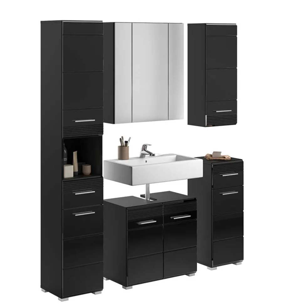 Badezimmer Möbelblock in Schwarz - Culina (fünfteilig)