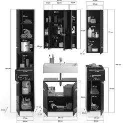Badezimmer Möbelblock in Schwarz - Culina (fünfteilig)