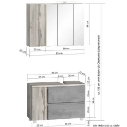 Badezimmer Schrankset modern - Mia (dreiteilig)