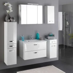 Badezimmer Set Sagunis in Weiß Hochglanz (fünfteilig)