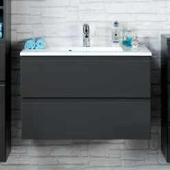 Badezimmermöbel Blaxin in Anthrazit Hochglanz (zweiteilig)