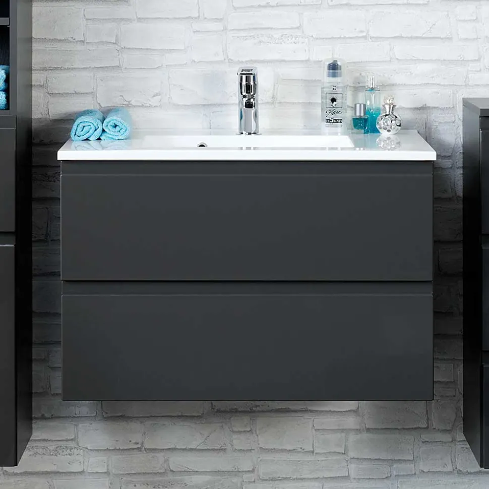 Badezimmermöbel Blaxin in Anthrazit Hochglanz (zweiteilig)
