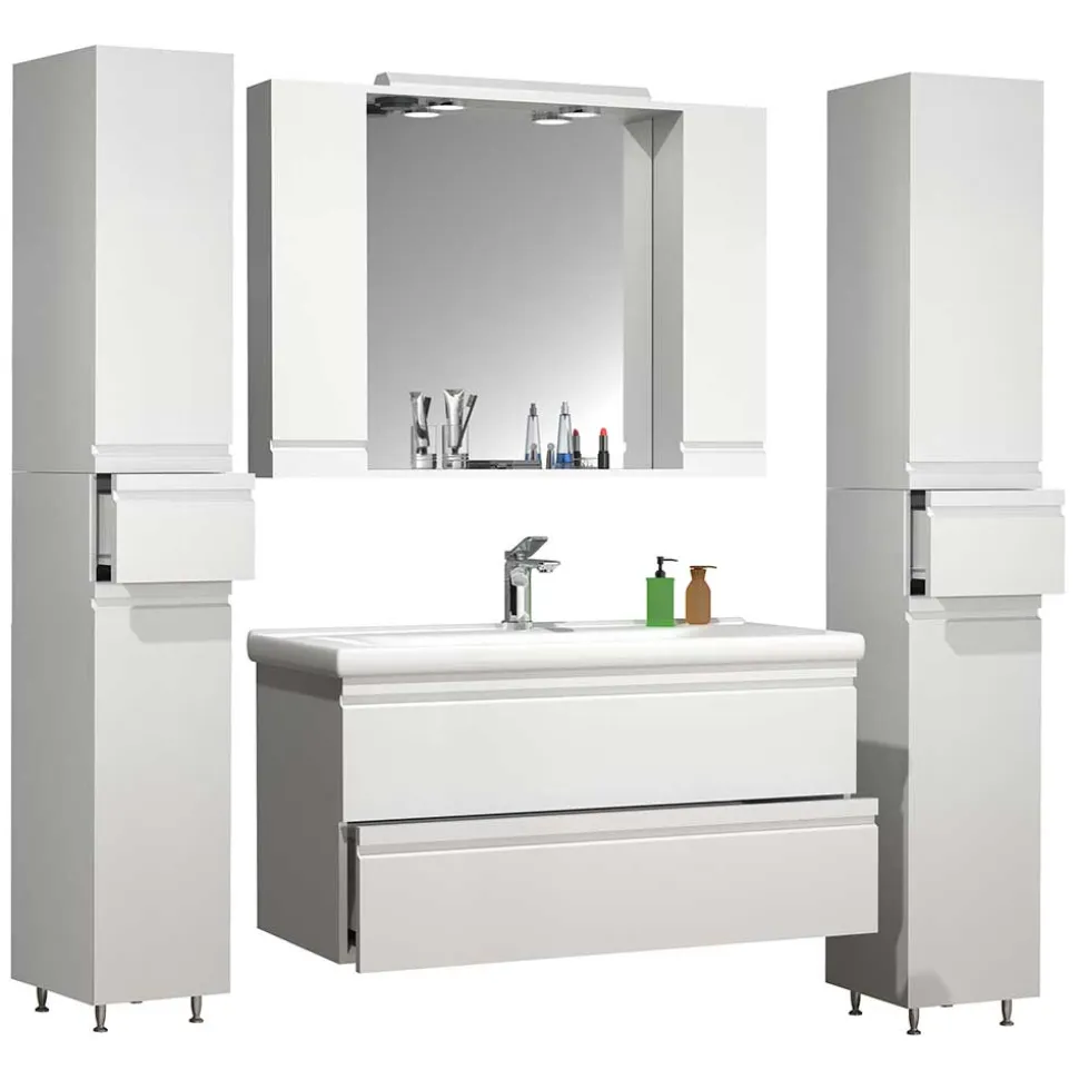 Badezimmermöbel Block in Weiß - Departo (vierteilig)