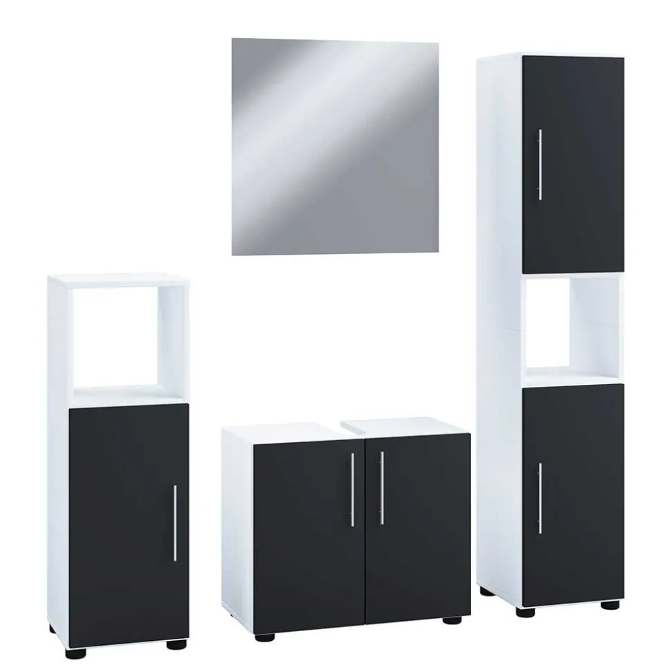 Badezimmermöbel Set in Weiß Schwarz - Cranies I (vierteilig)