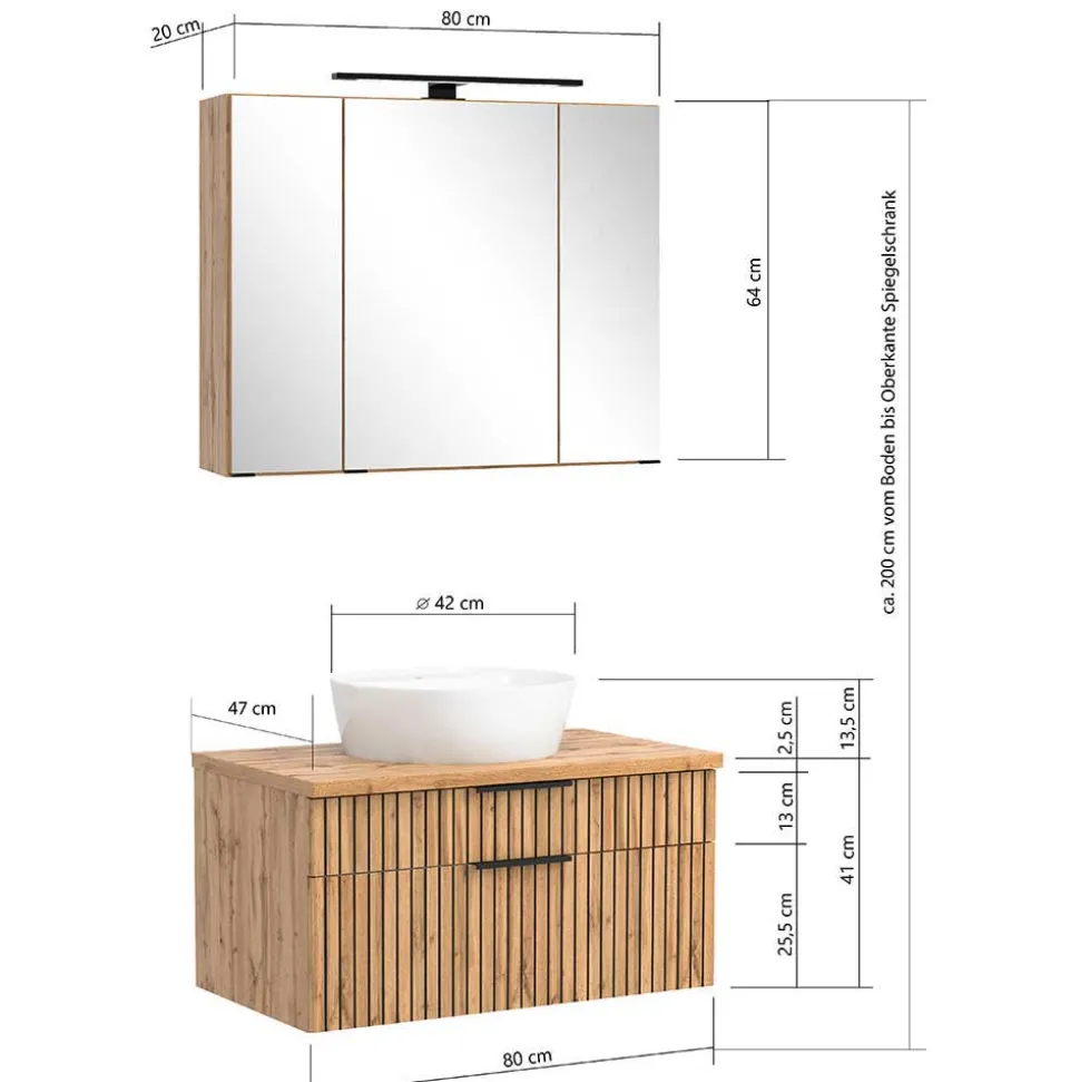 Badezimmermöbel Waschplatz Kombination - Crystoga (dreiteilig)