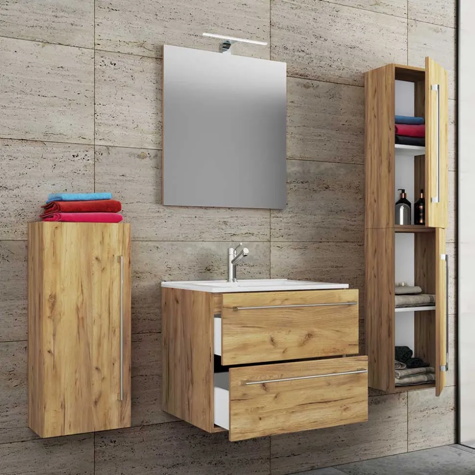 Badmöbel Einrichtungsset - Holz Look - Karin (vierteilig)