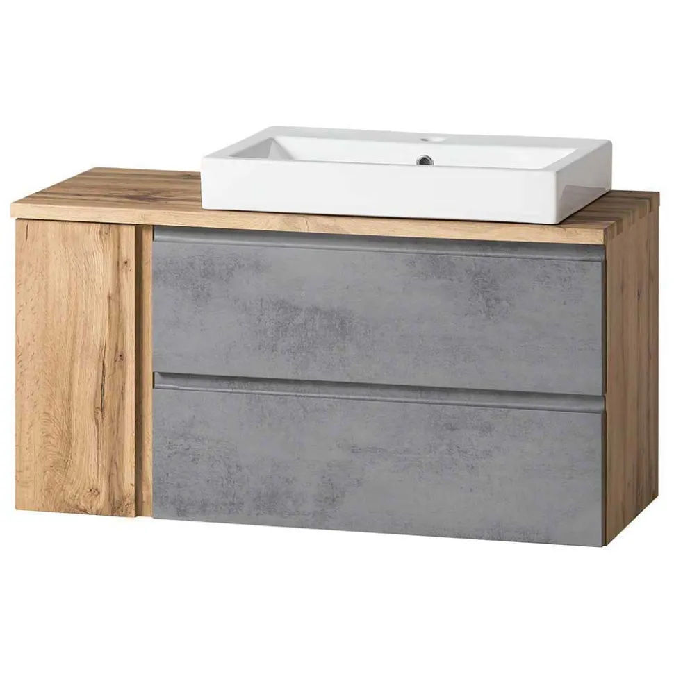 Badmöbel in Beton Optik & Wildeiche - Mia (dreiteilig)