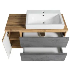 Badmöbel in Beton Optik & Wildeiche - Mia (dreiteilig)