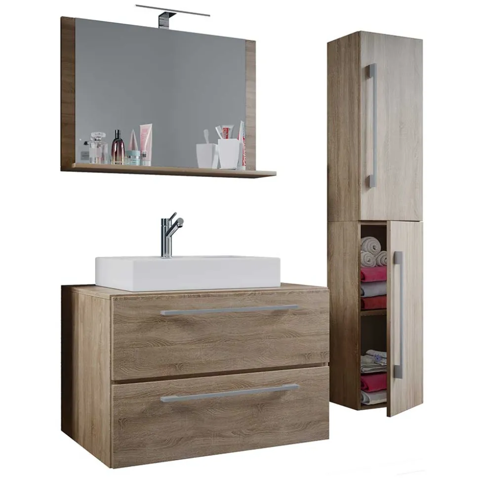 Badmöbel in Holzoptik Sonoma-Eiche - Caleena (dreiteilig)