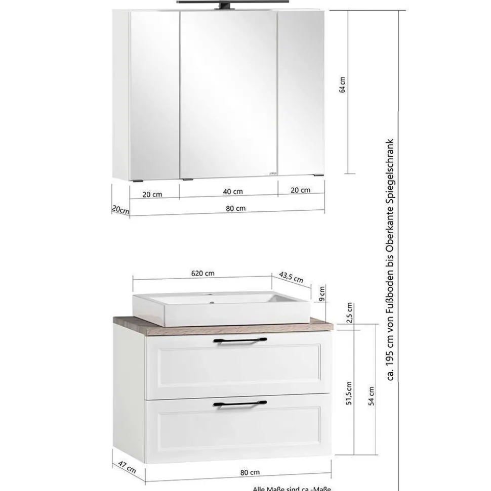 Badmöbel inklusive Aufsatzbecken Set - Trioto (vierteilig)