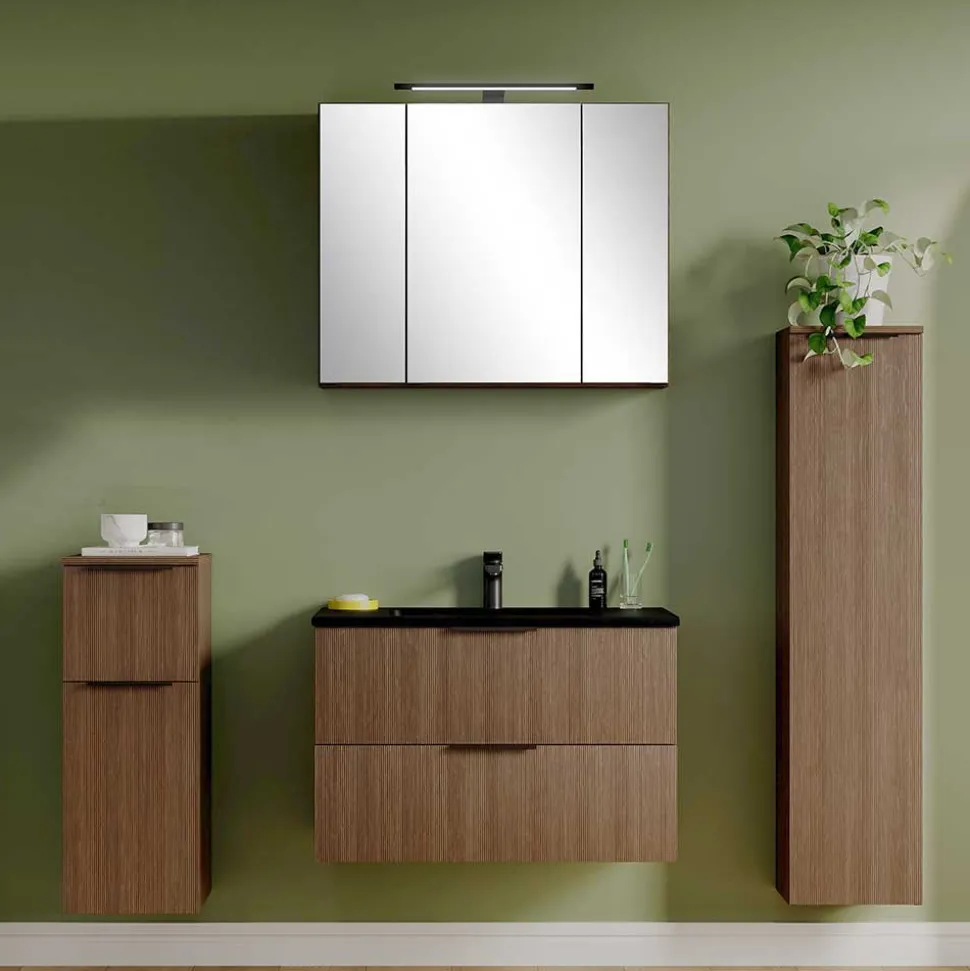 Badmöbel Komplettset in dunkler Eiche Optik - Ucaida (vierteilig)