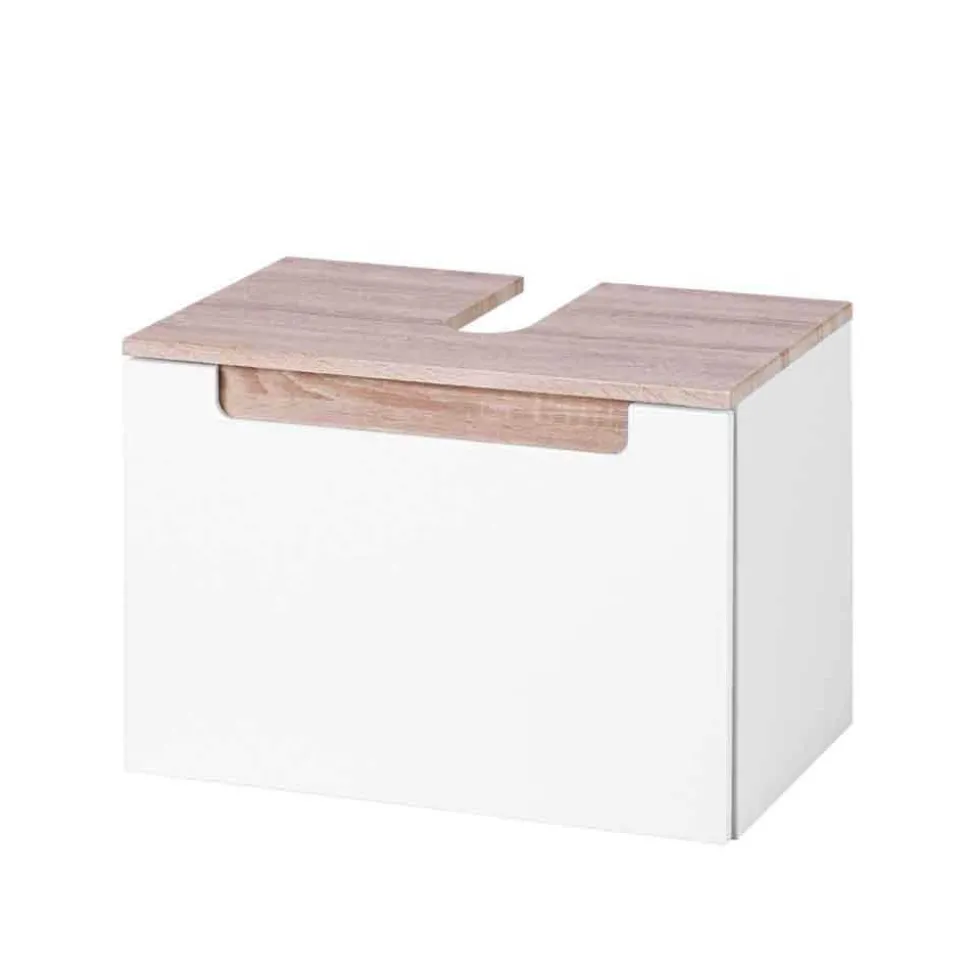 Badmöbel Komplettset Tymos in Eiche Weiß (fünfteilig)