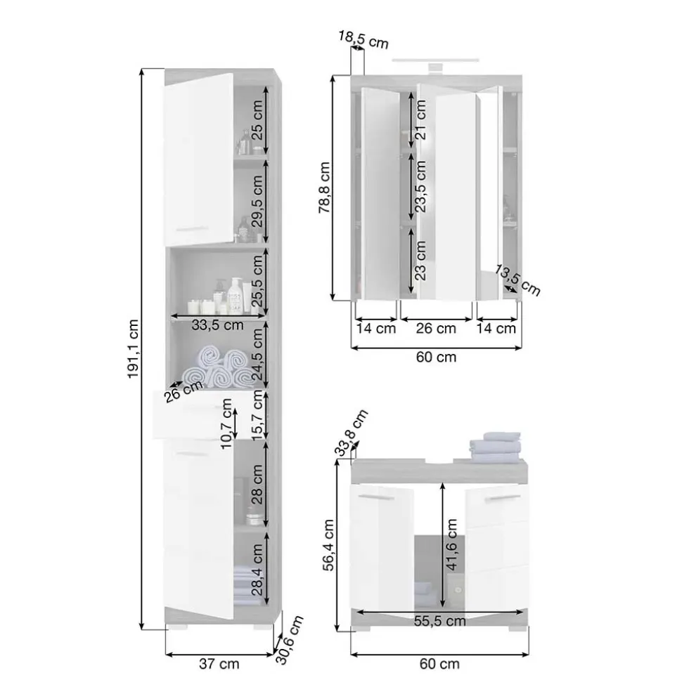 Badmöbel Set mit hohen Schränken - Nancys (vierteilig)