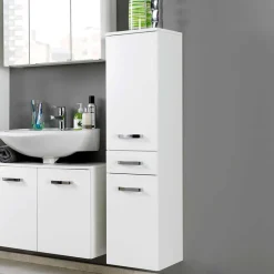 Badmöbel Set Sagunis in Hochglanz Weiß (vierteilig)