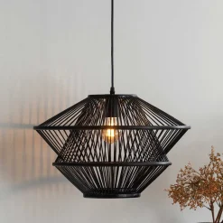 Bambus Pendelleuchten in Schwarz - Josie (2er Set)