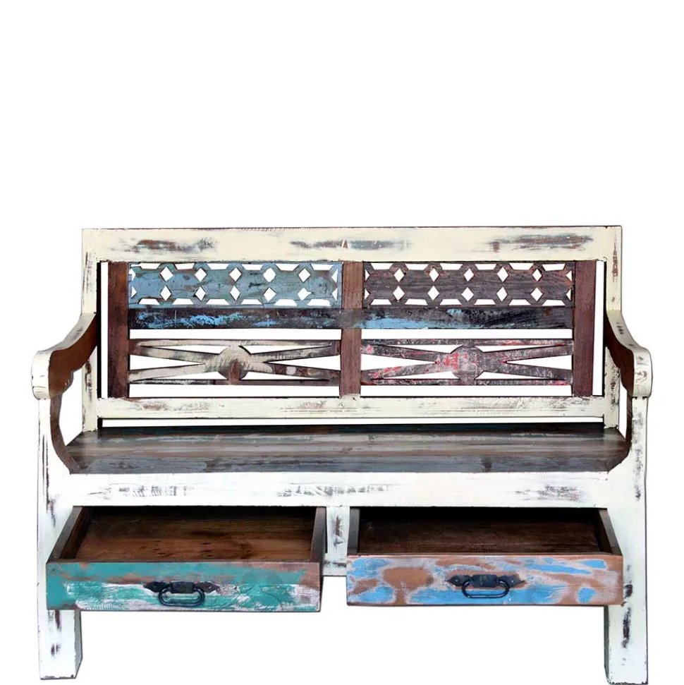 Bank aus Altholz mit zwei Schubladen - Alisa