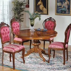 Barock Essgruppe mit Tisch rund Magari & 4 Polsterstühlen Rot (fünfteilig)