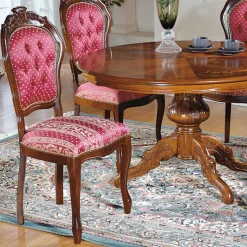 Barock Essgruppe mit Tisch rund Magari & 4 Polsterstühlen Rot (fünfteilig)