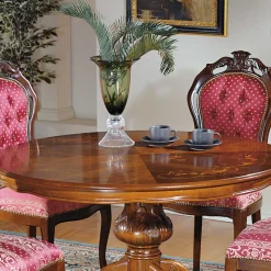 Barock Essgruppe mit Tisch rund Magari & 4 Polsterstühlen Rot (fünfteilig)