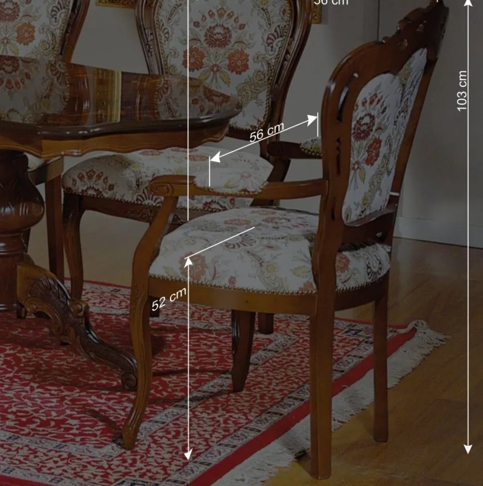 Barock Esszimmersessel Magari mit Holz Nussbaumfarben