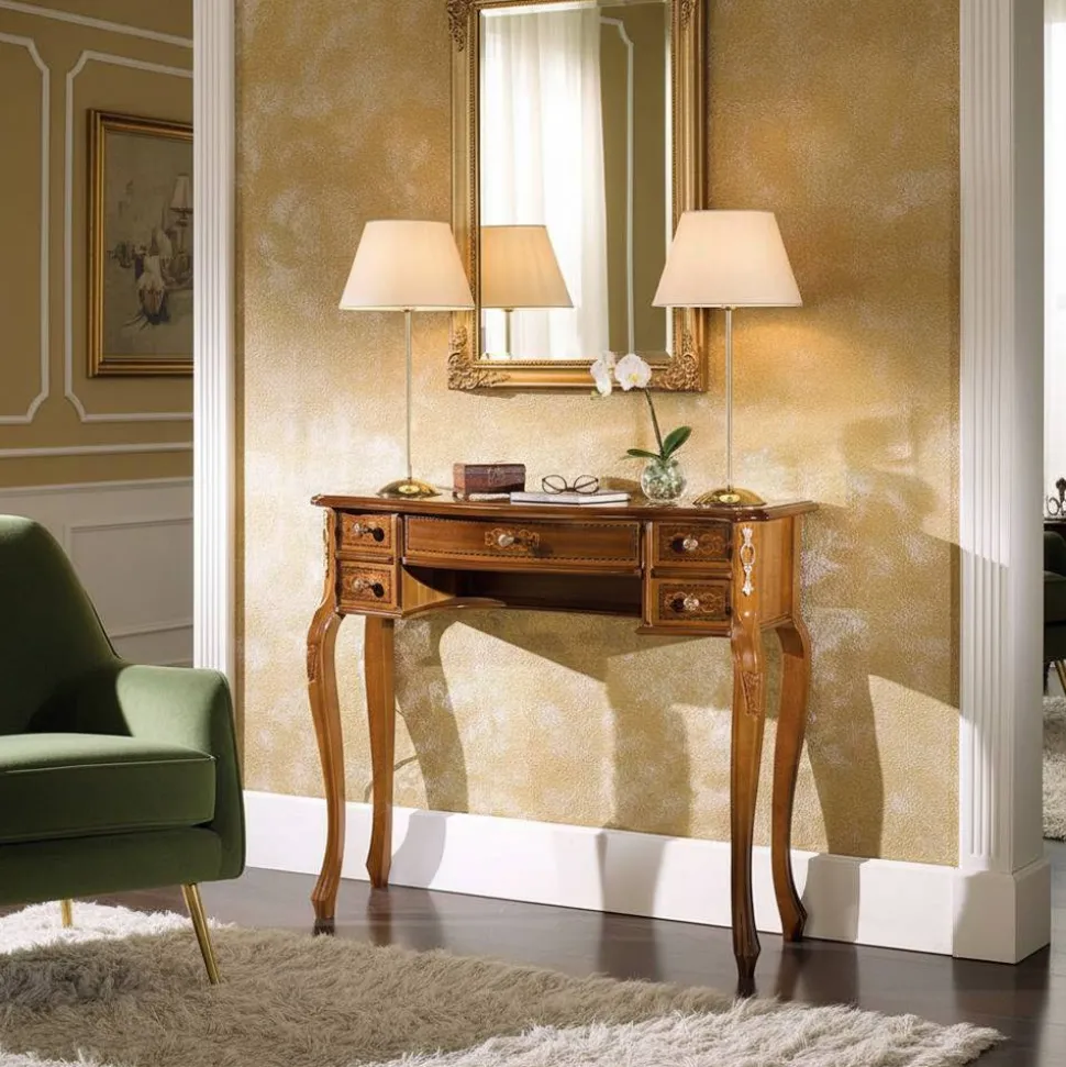 Barock Konsolentisch mit 5 Schubladen Natale in Nussbaum