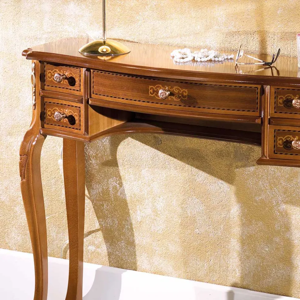Barock Konsolentisch mit 5 Schubladen Natale in Nussbaum