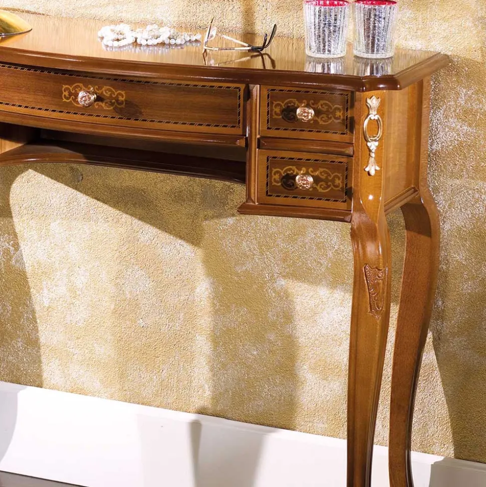 Barock Konsolentisch mit 5 Schubladen Natale in Nussbaum