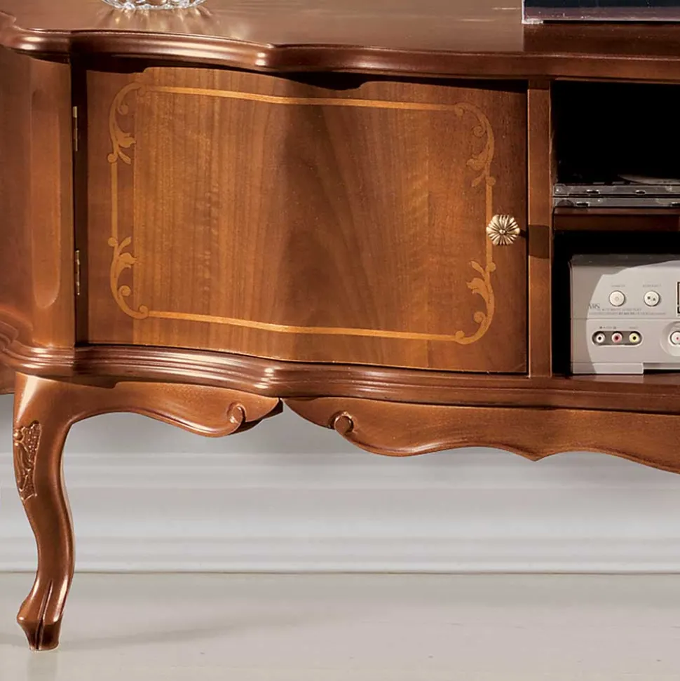 Barock Lowboard für Fernseher Dentro in Nussbaumfarben