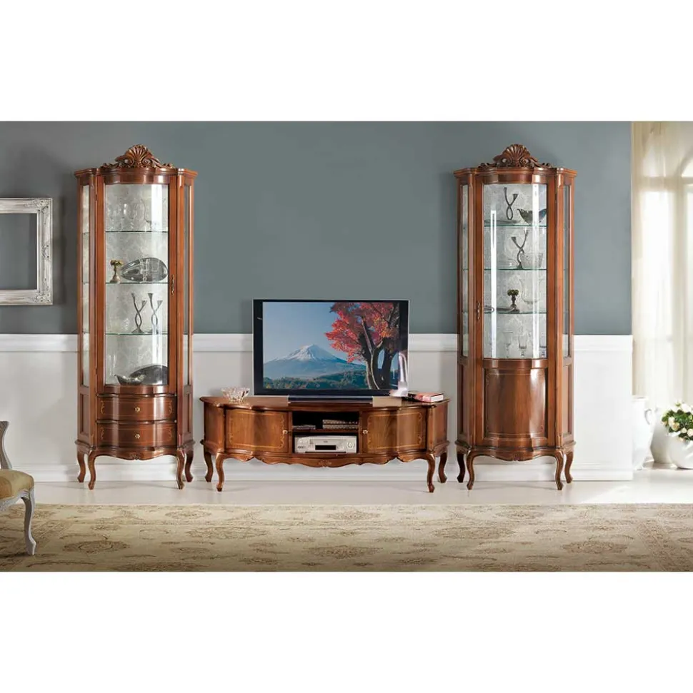 Barock Lowboard für Fernseher Dentro in Nussbaumfarben