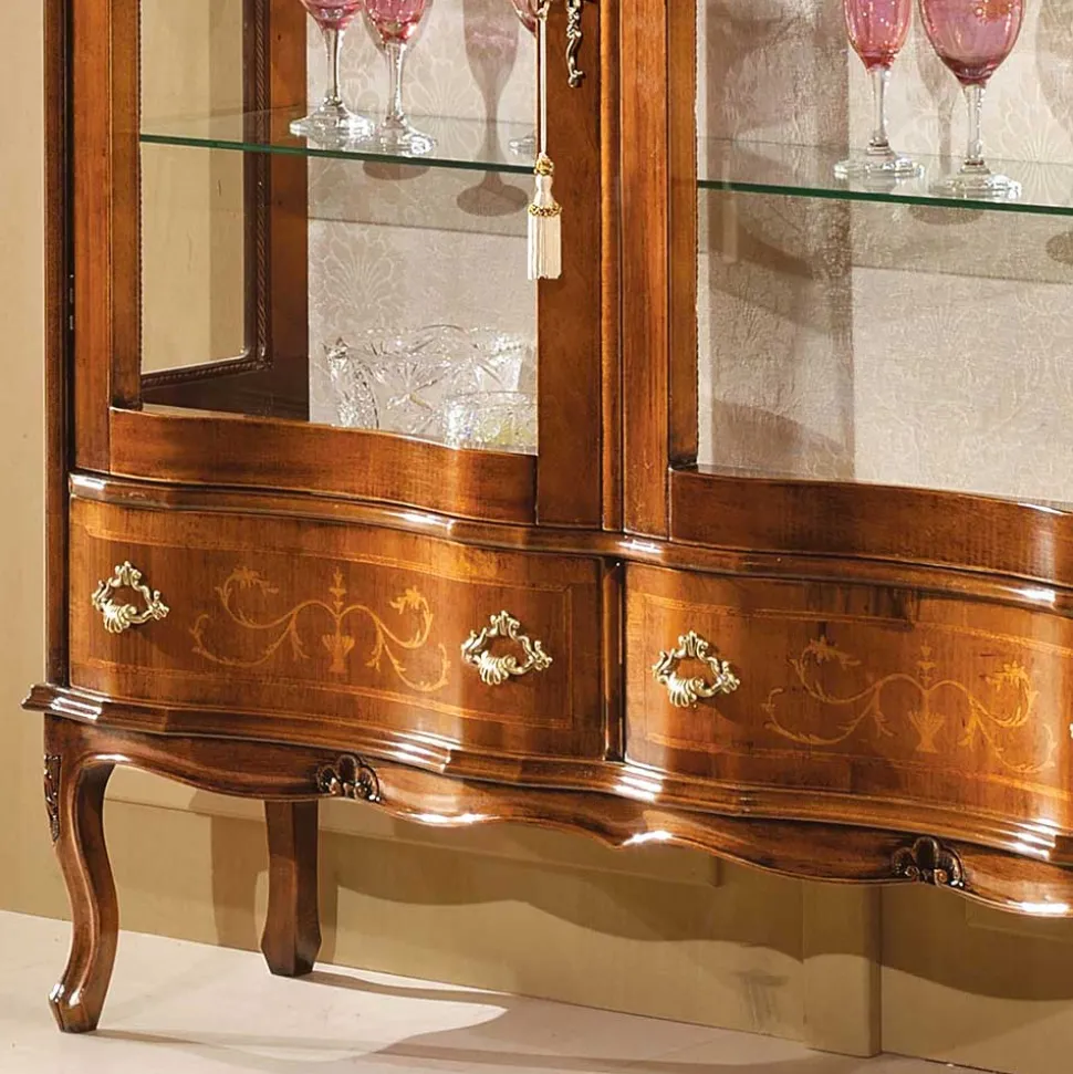 Barock Vitrine 2-türig Agosto mit Nussbaum Furnier