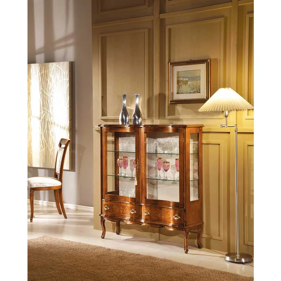 Barock Vitrine 2-türig Agosto mit Nussbaum Furnier