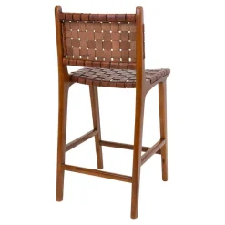 Barstuhl in Braun Leder Geflecht - Nufreda