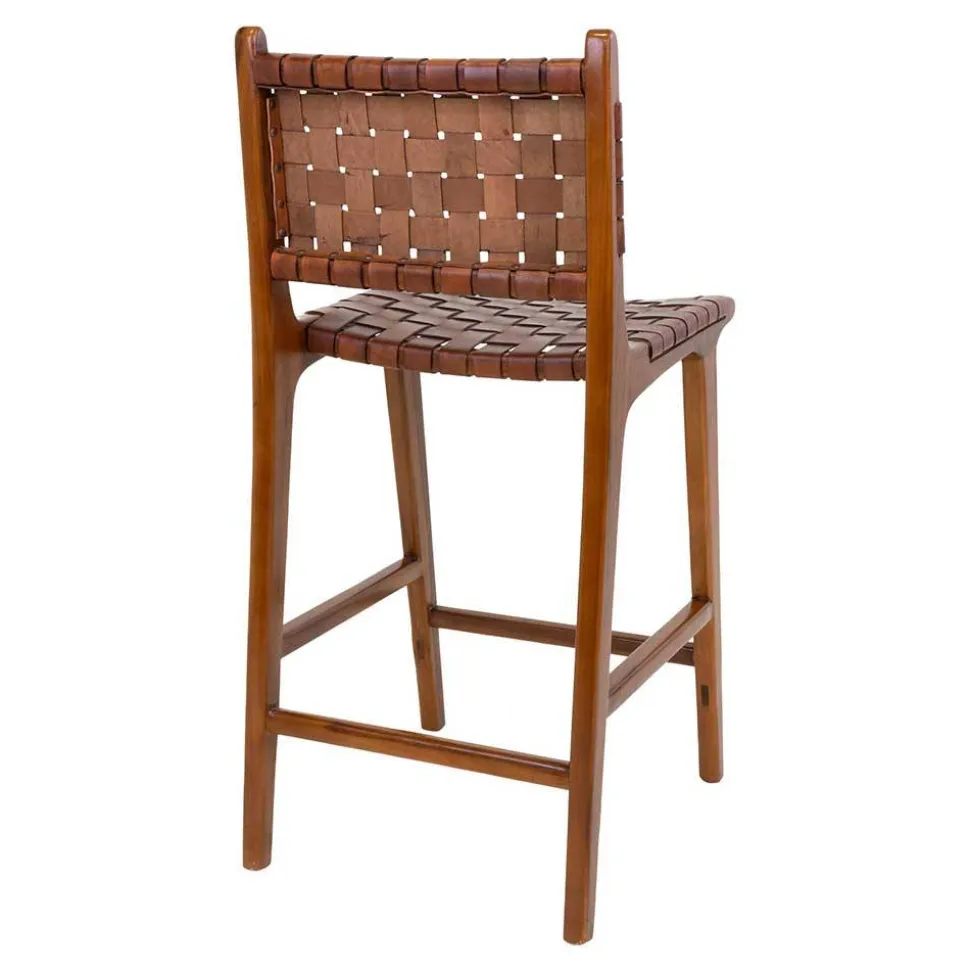Barstuhl in Braun Leder Geflecht - Nufreda