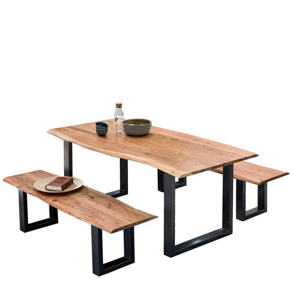 Baumkanten Essgruppe mit U-Füßen - Tonnato (dreiteilig)