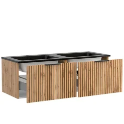 2-Becken Waschtisch im Set modern - Crystoga (vierteilig)