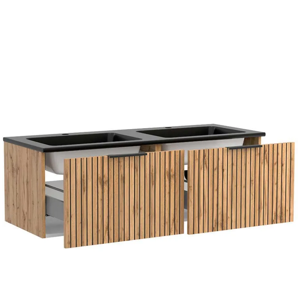 2-Becken Waschtisch im Set modern - Crystoga (vierteilig)