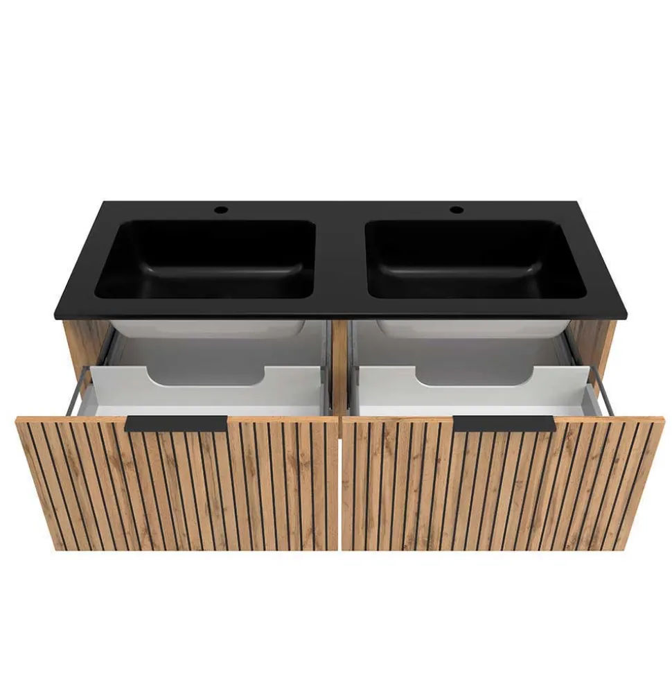 2-Becken Waschtisch im Set modern - Crystoga (vierteilig)