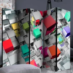 Bedruckter Paravent - Metallic Würfel Bunt Silber - Uvienta
