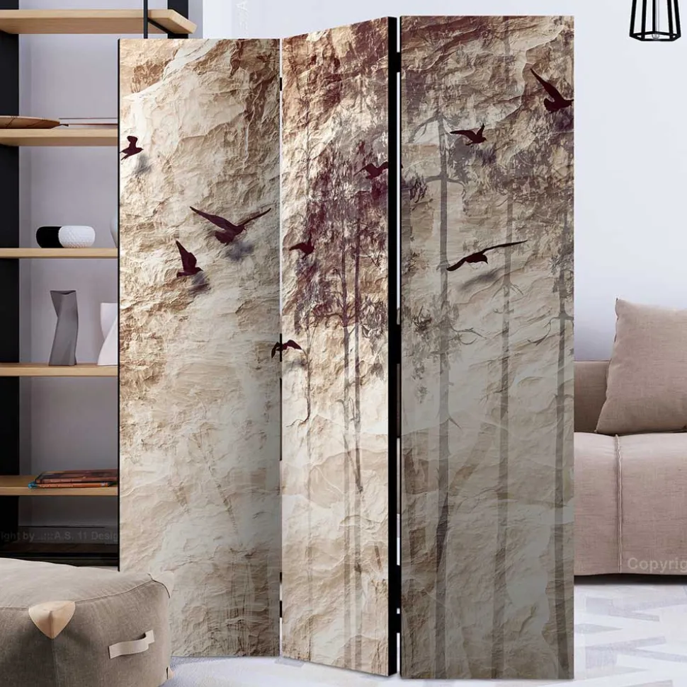 Bedruckter Paravent mit Vögel Bäume Motiv - Estoron