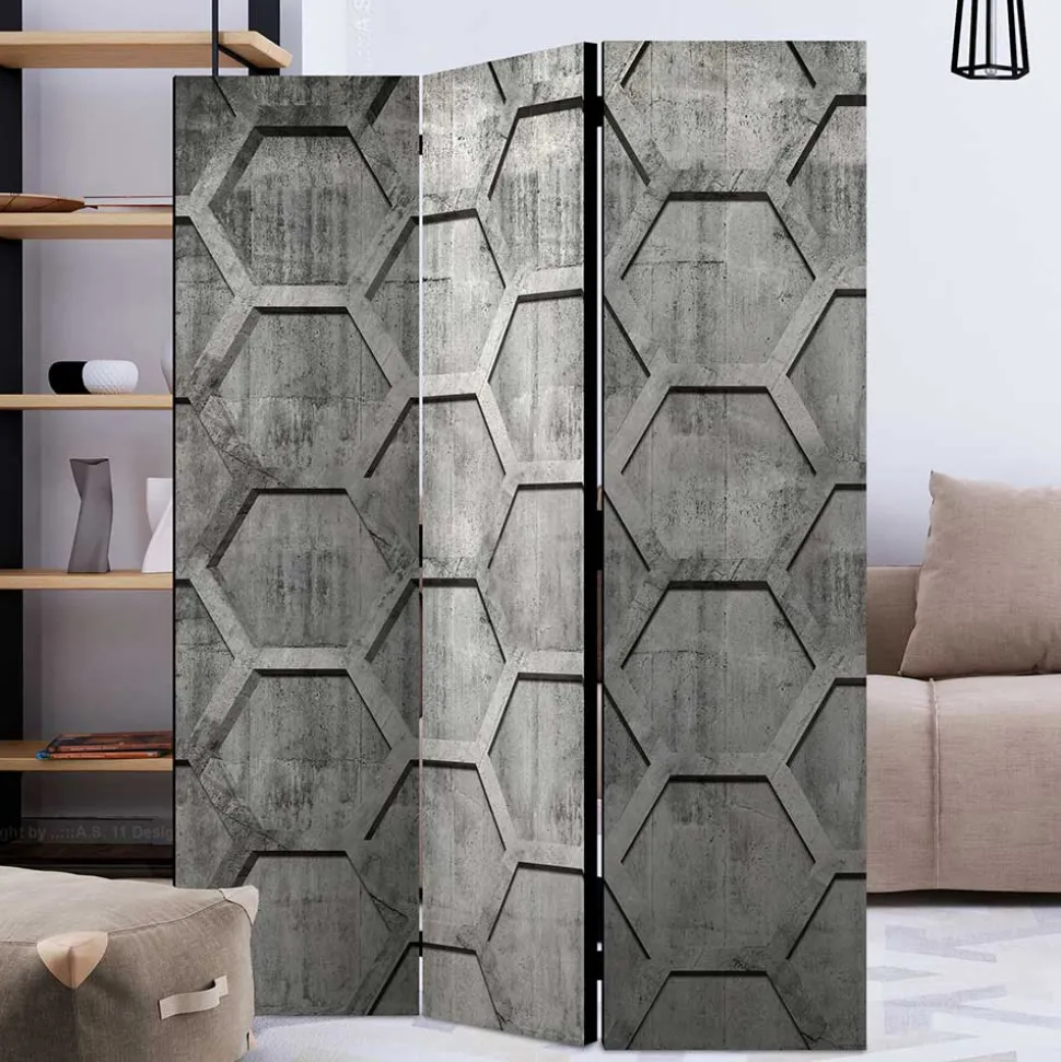 Bedruckter Paravent mit Wabenmuster in Grau - Heavens