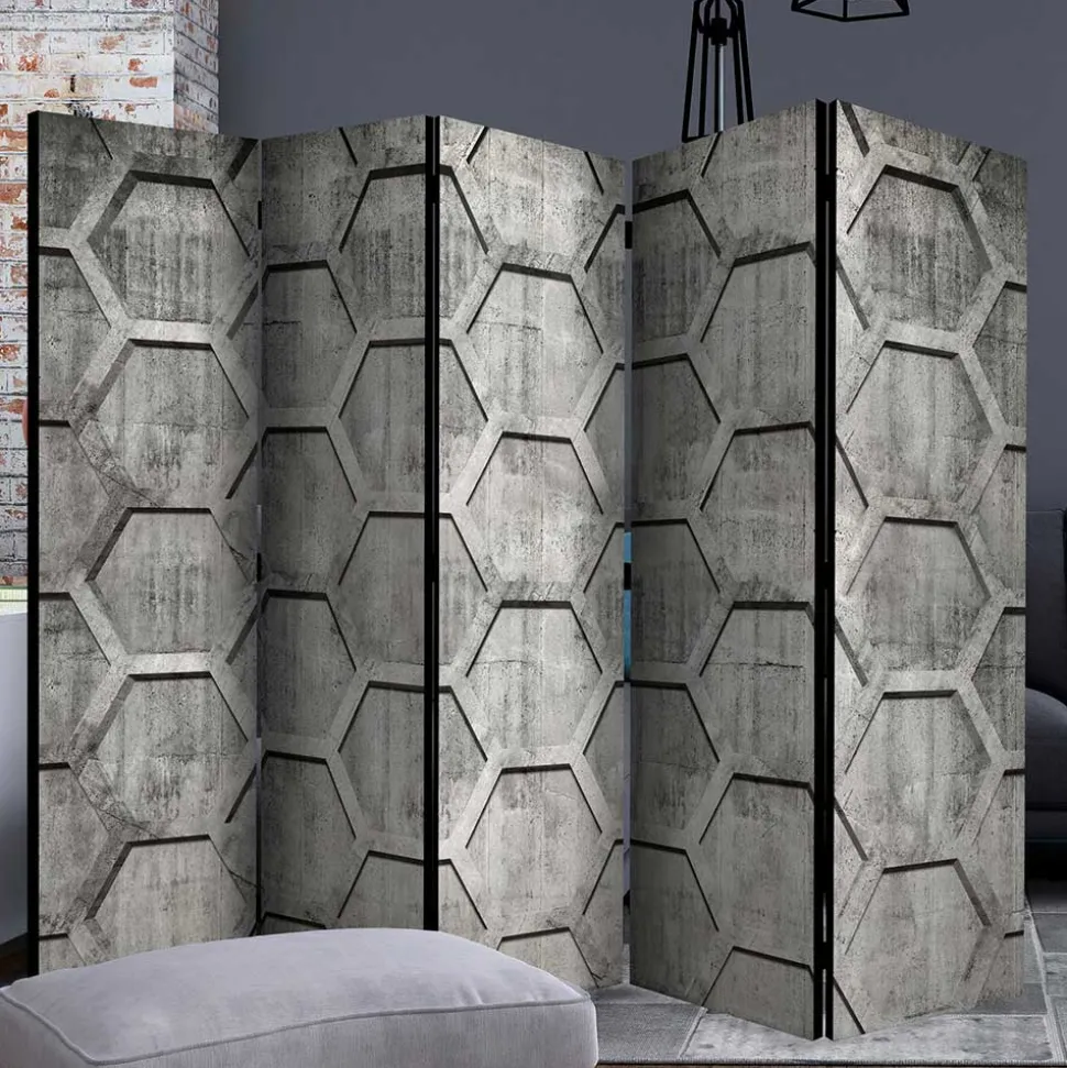 Bedruckter Paravent mit Wabenmuster in Grau - Heavens