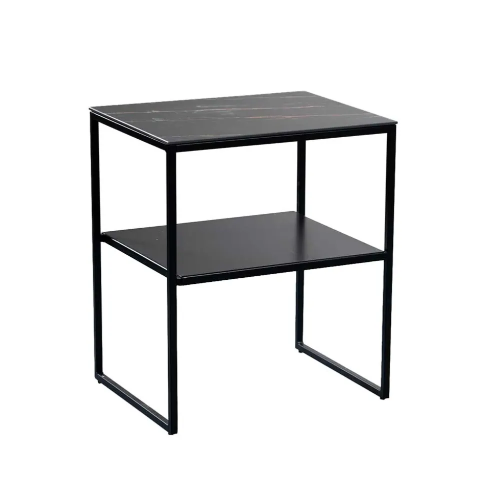 Beistelltisch mit Ablage in Schwarz Marmor Optik - Eila