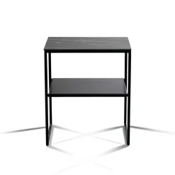 Beistelltisch mit Ablage in Schwarz Marmor Optik - Eila