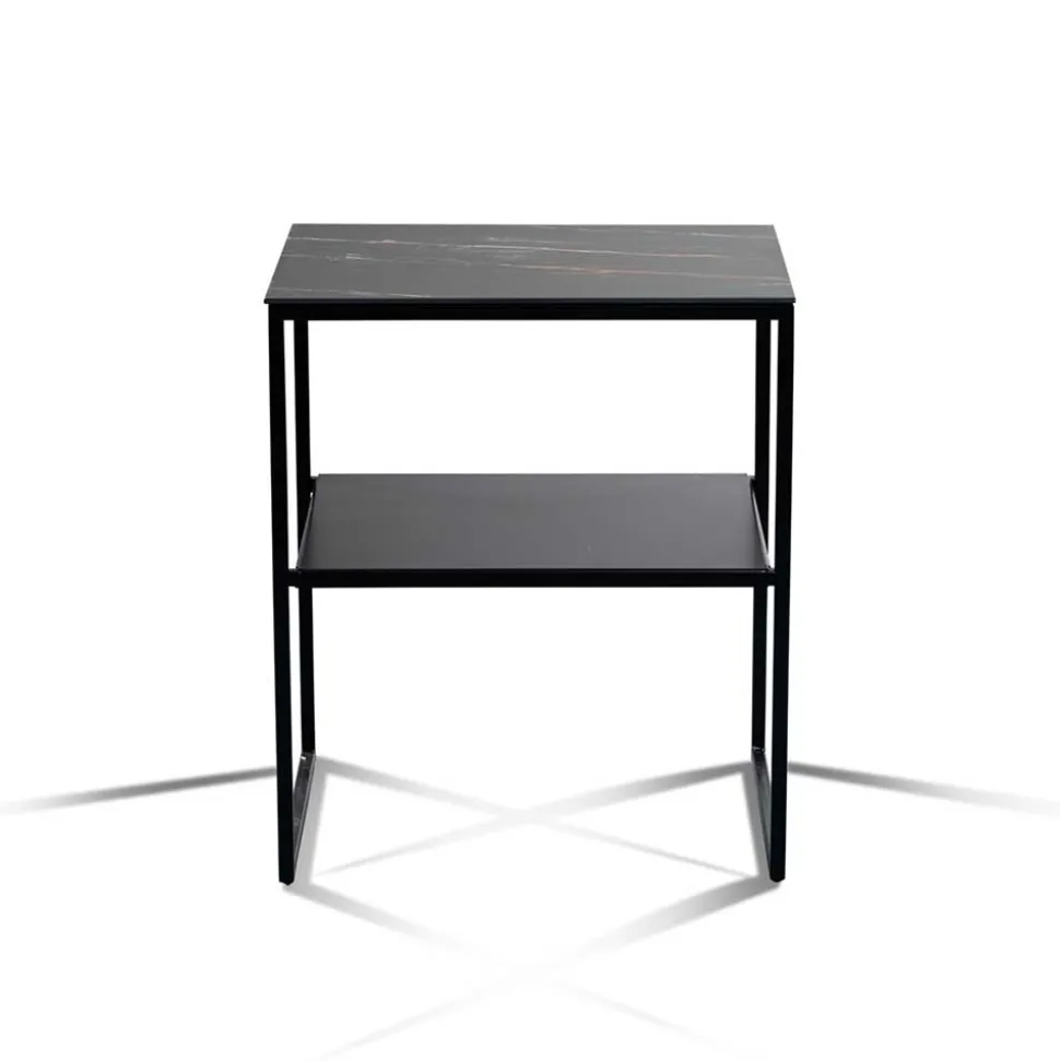 Beistelltisch mit Ablage in Schwarz Marmor Optik - Eila