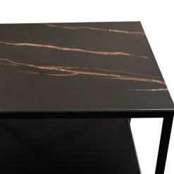 Beistelltisch mit Ablage in Schwarz Marmor Optik - Eila