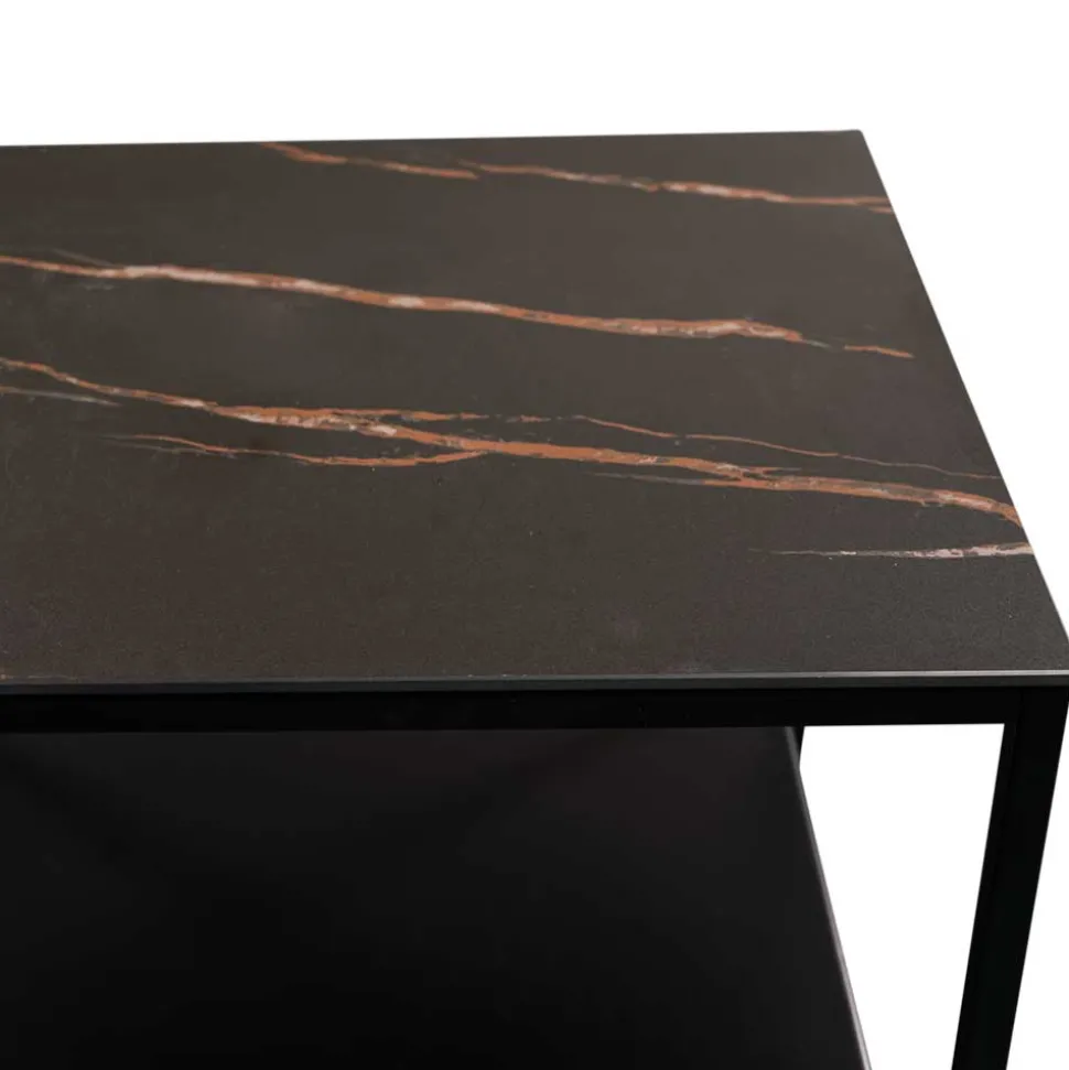 Beistelltisch mit Ablage in Schwarz Marmor Optik - Eila